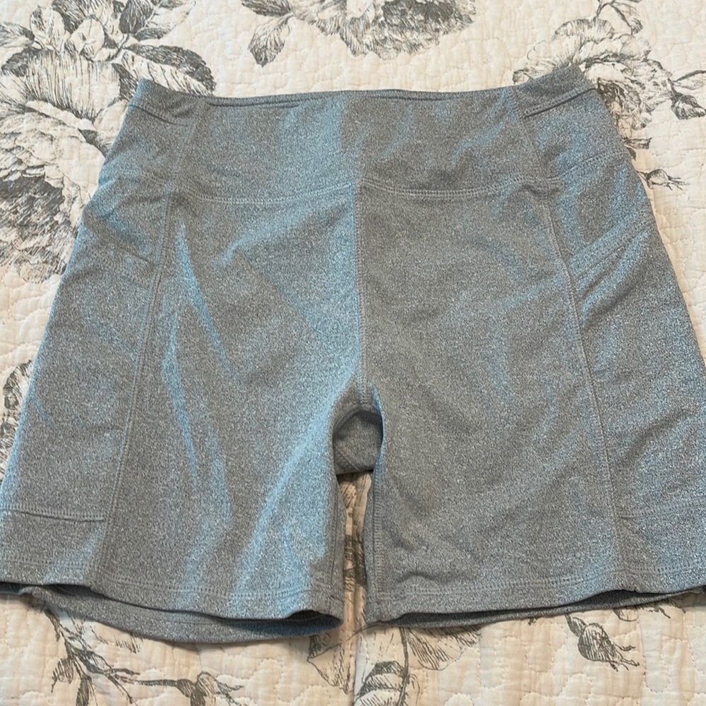 Gray workout shorts with pockets
